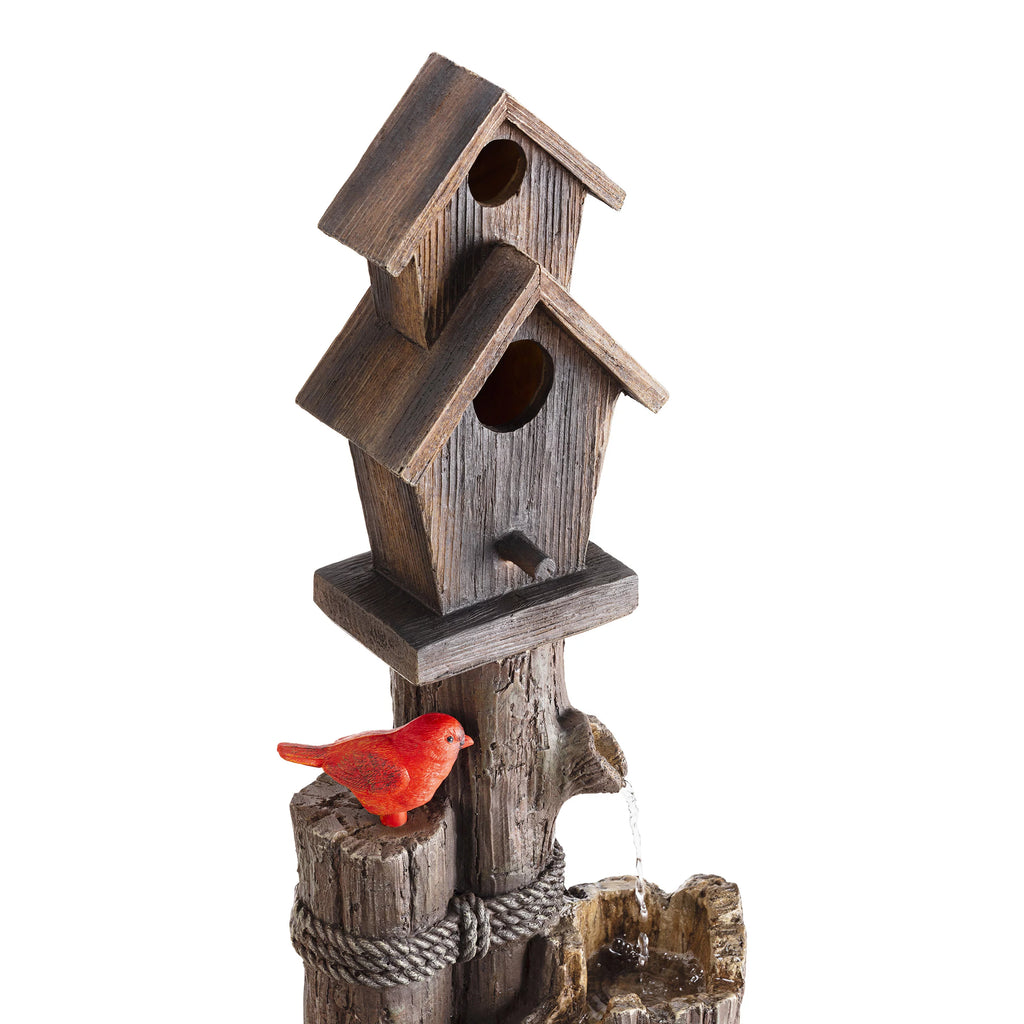 35-Inch Fountain and Birdhouse with Cardinal Figurine C84782