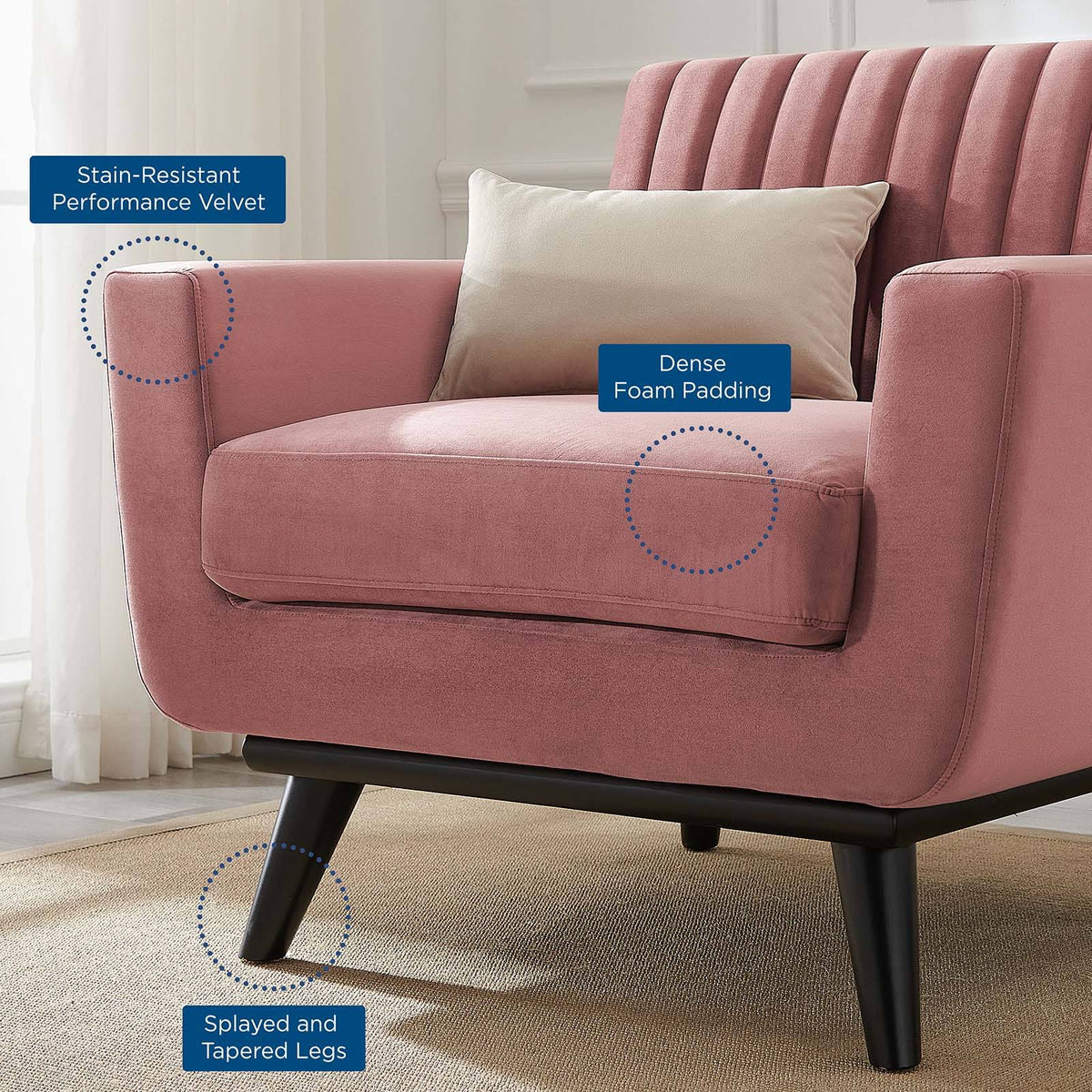 Pink Performance Velvet Armchair I775