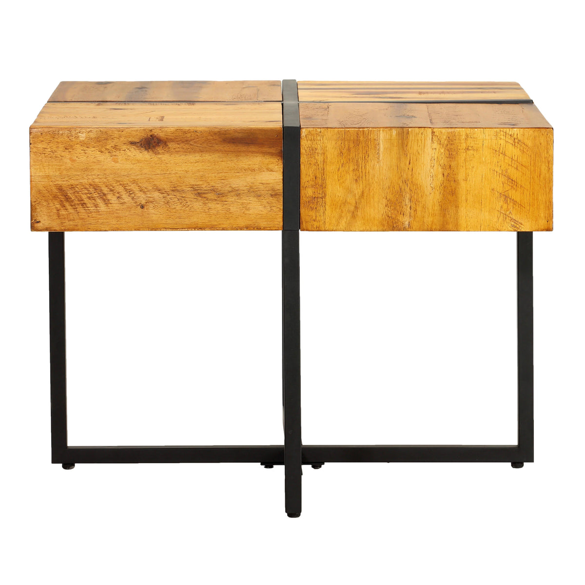 Solid Wood End Table with Black Metal Frame S79632
