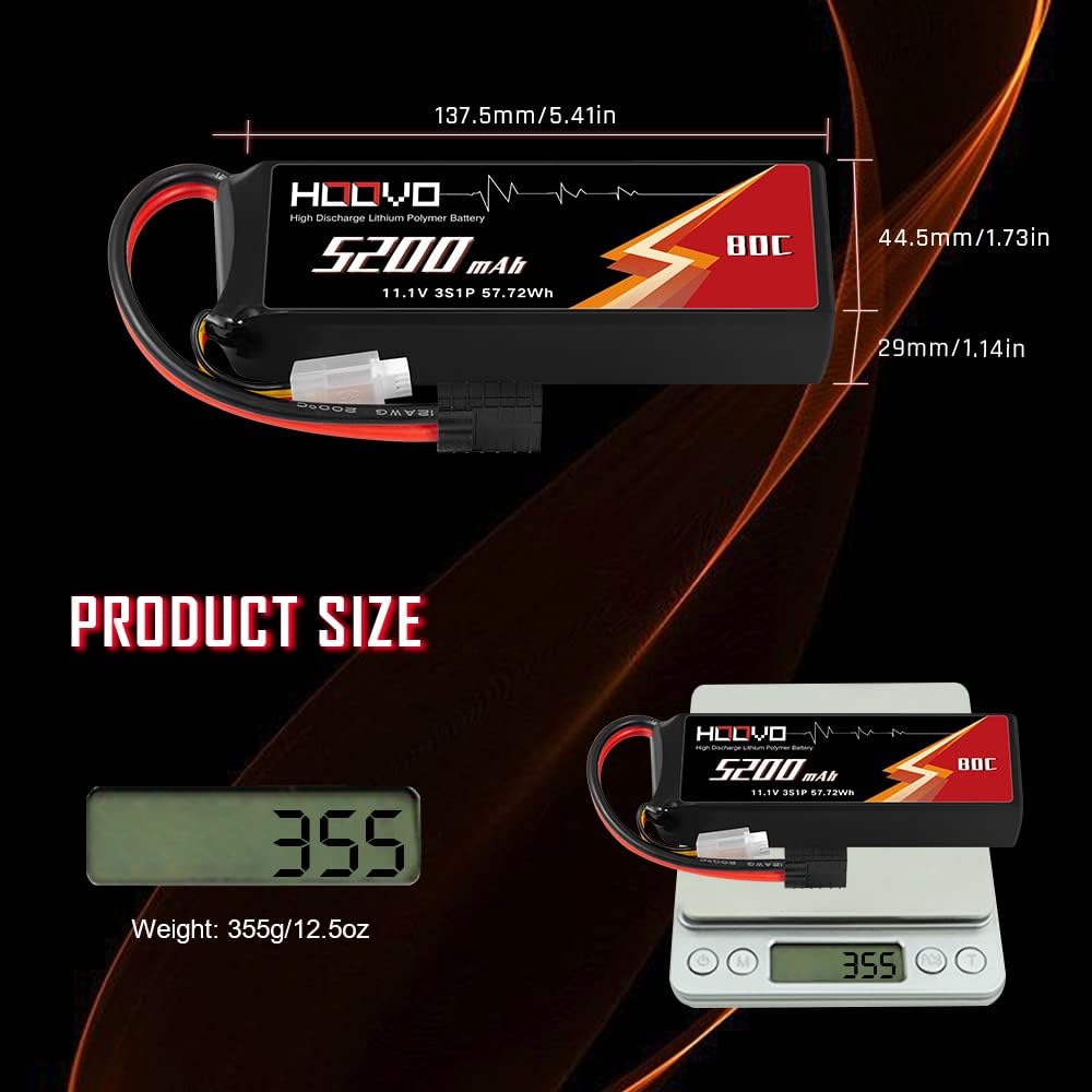 11.1V 80C 5200mAh 3S LiPo Battery with Plug 2 Packs M18982