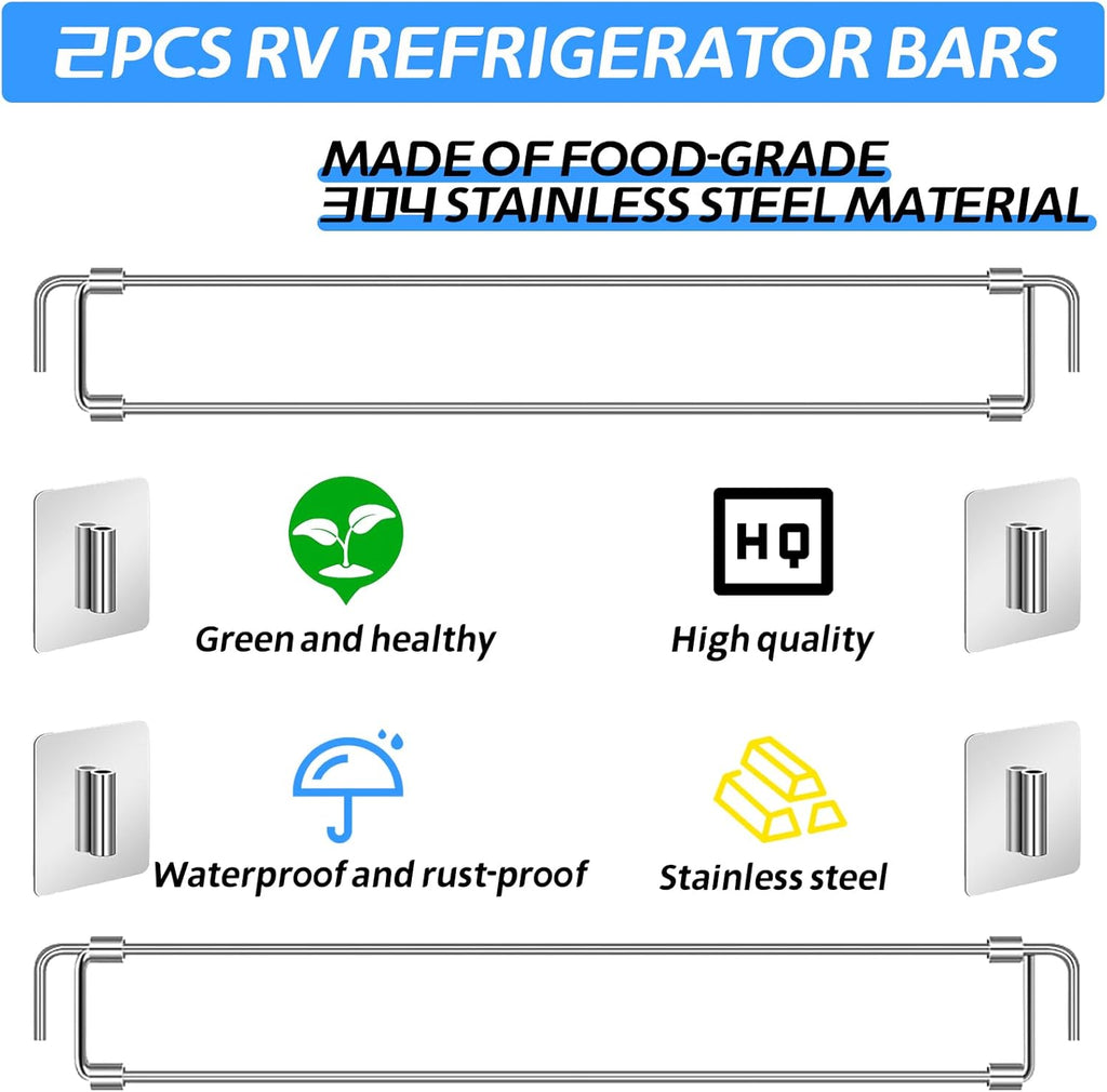 Stainless Steel Adjustable Refrigerator Tension Rods (2 Pack) B462