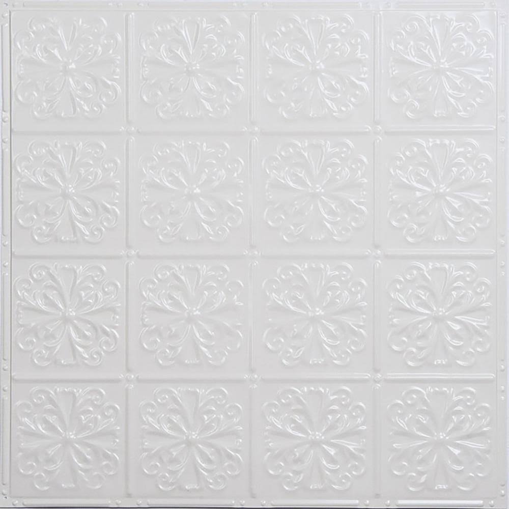 Bright White Gloss Metal Tin Surface-Mount Ceiling Tiles 5-Pack F25632