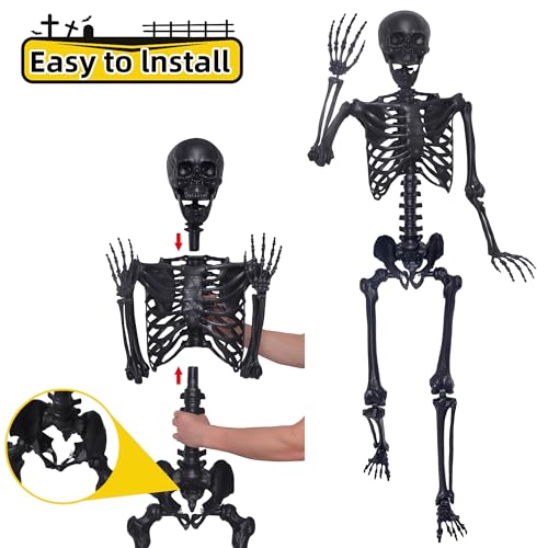 5.4Ft Posable Skeleton with Movable Joints and 2PC Black Feathered Crows M596