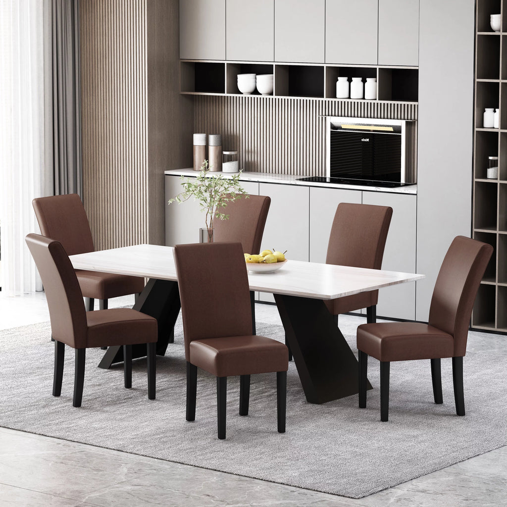 Faux Leather Dining Chairs Set of 6 Dark Brown N205