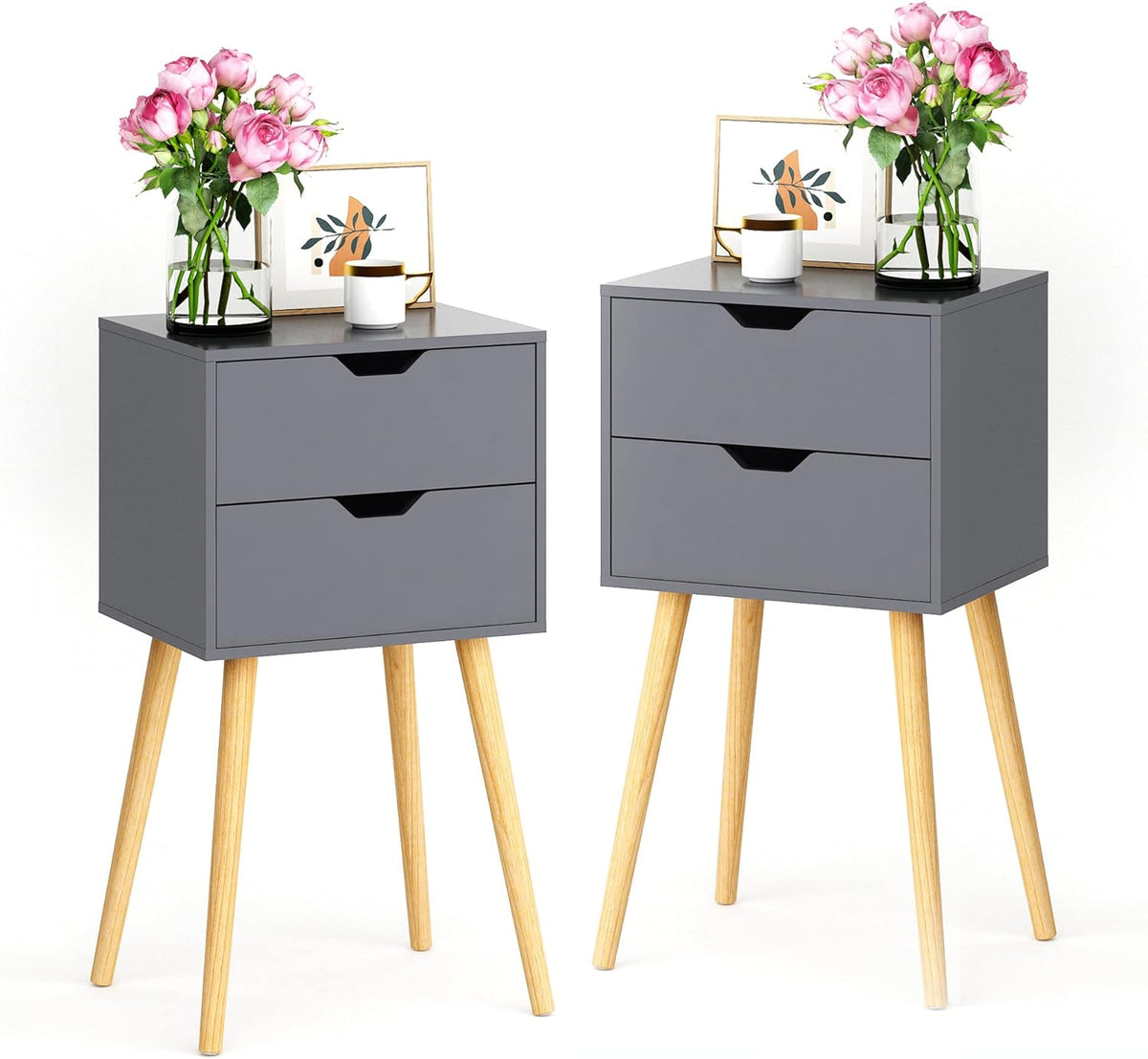 Set of 2 Wood Nightstand with 2 Drawers S25411