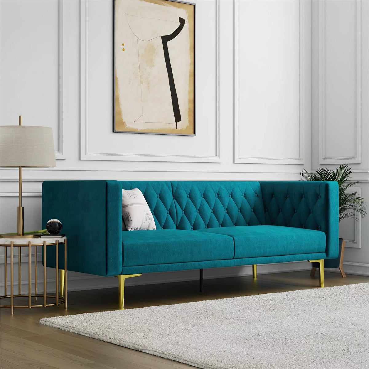Ivory Velvet Sofa with Gold Finish Metal Legs D525