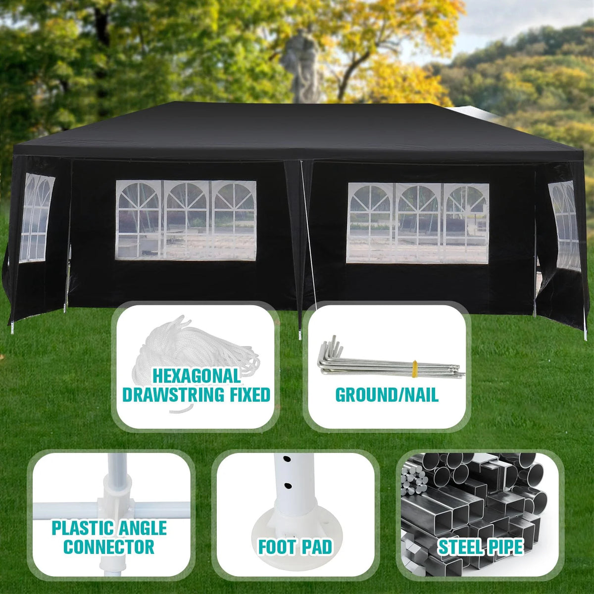 10'x20' Waterproof Outdoor Party Tent with 4 Removable Sidewall and 2 Door J161