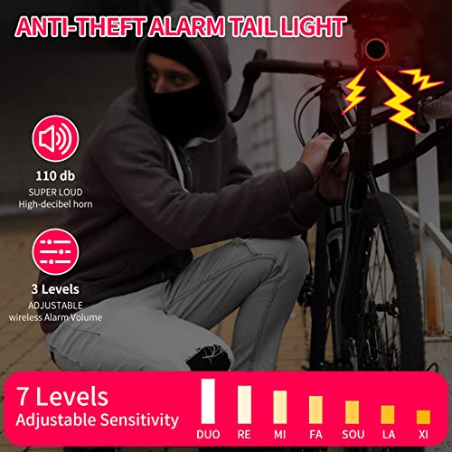 Bicycle Horn Bike Alarm Smart Bike Tail Light Rear Bike Light Waterproof Rechargeable Antitheft Alarm H6363