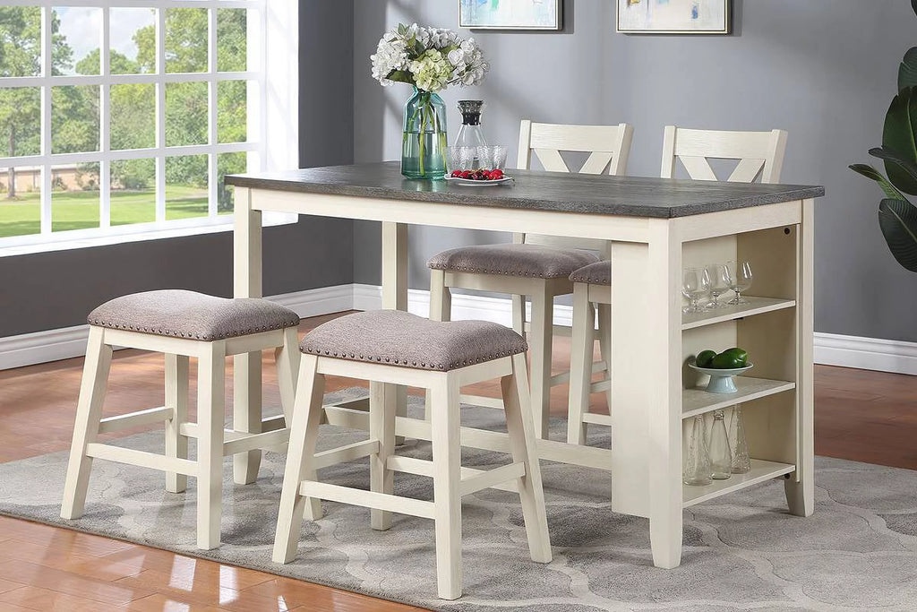 5 Pc Counter Height Dining Table with Storage Shelves N4206