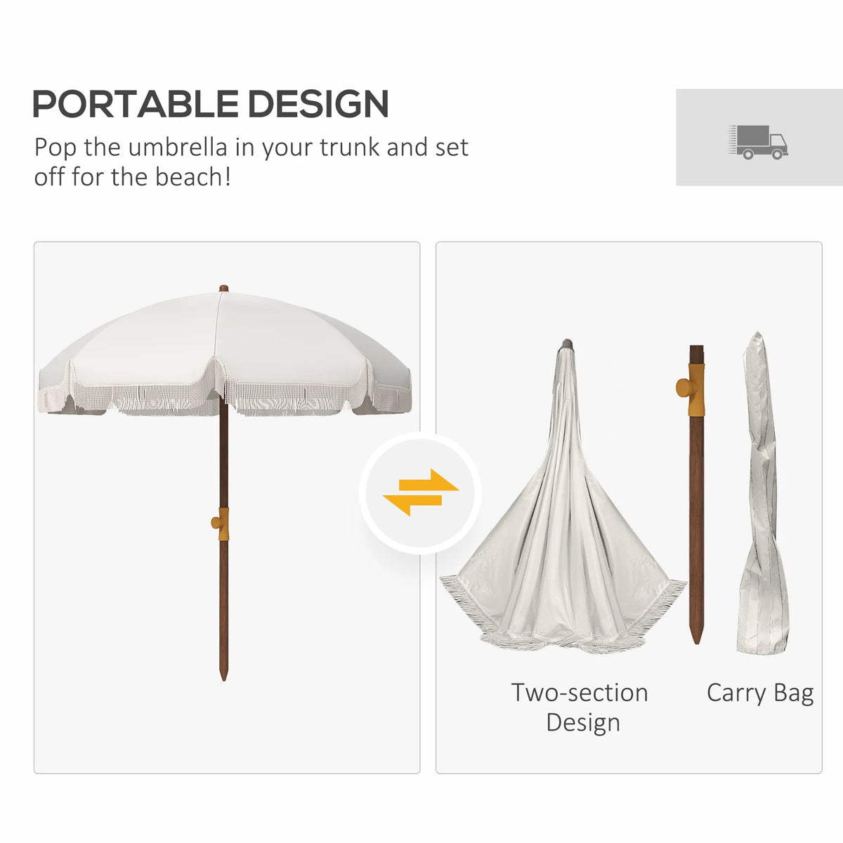 White Ruffled Beach Umbrella with Carry Bag X563