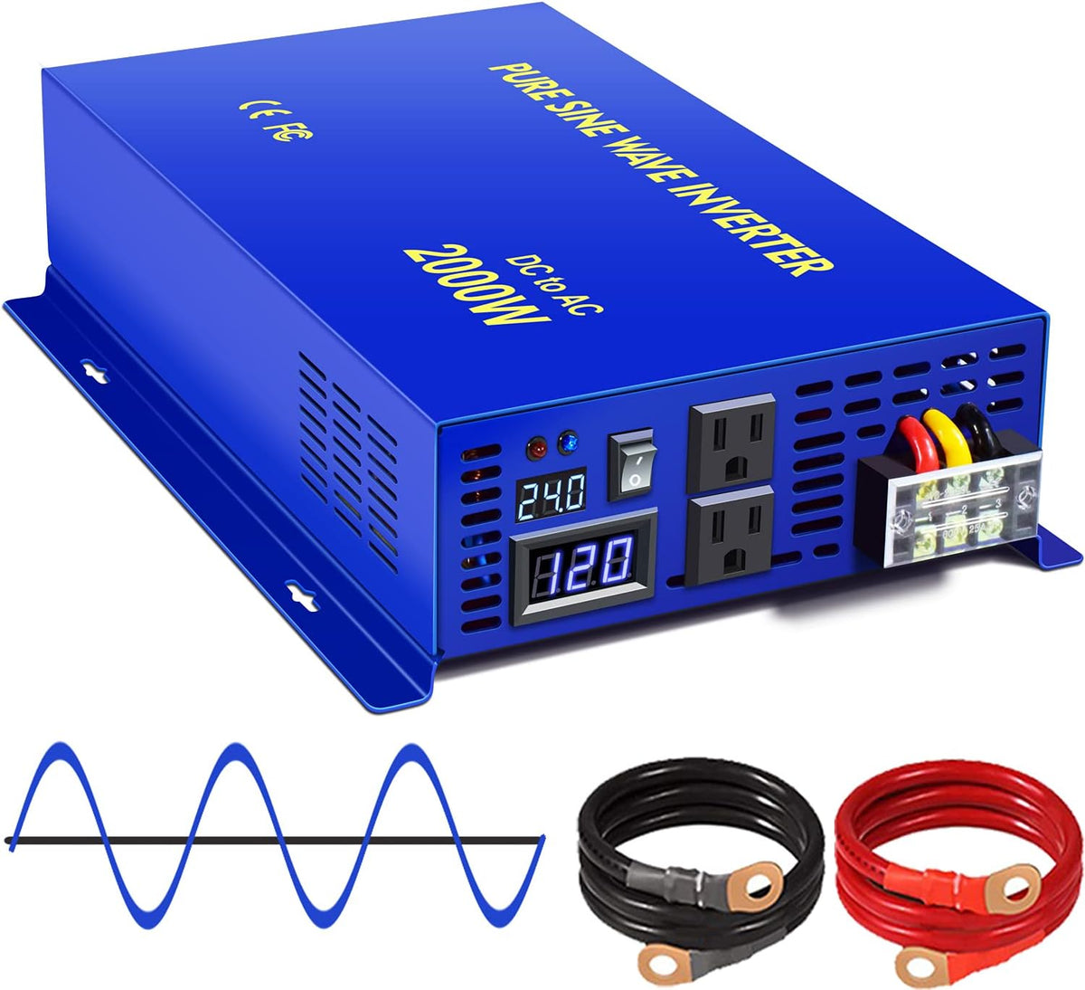2000 Watt Pure Sine Wave Inverter 24V DC to AC 120V T252454
