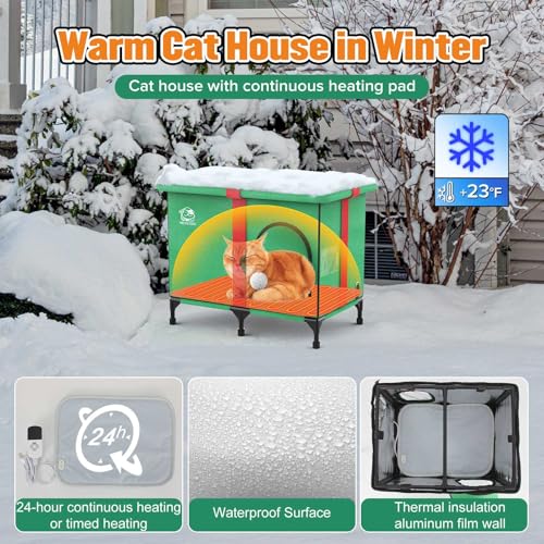 Weatherproof Insulated Outdoor Cat House with Heated Pad and Cooling Pad R975