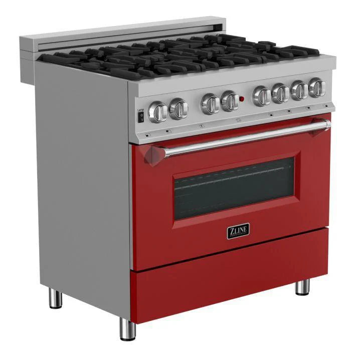 36 in. Gas Burner Electric Oven Stainless Red Matte Door Q385784