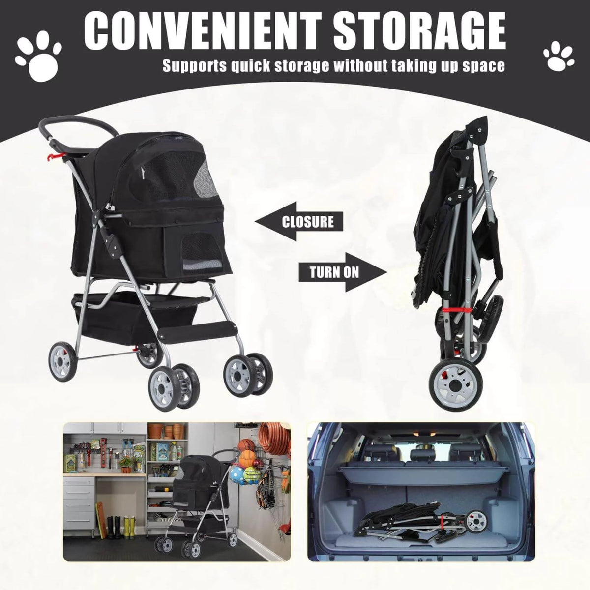 4 Wheels Foldable Pet Stroller with Storage Basket U735252