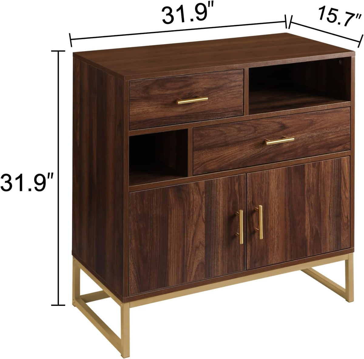 Walnut Wood 2 Doors Accent Storage Cabinet with Drawers and Shelves R494