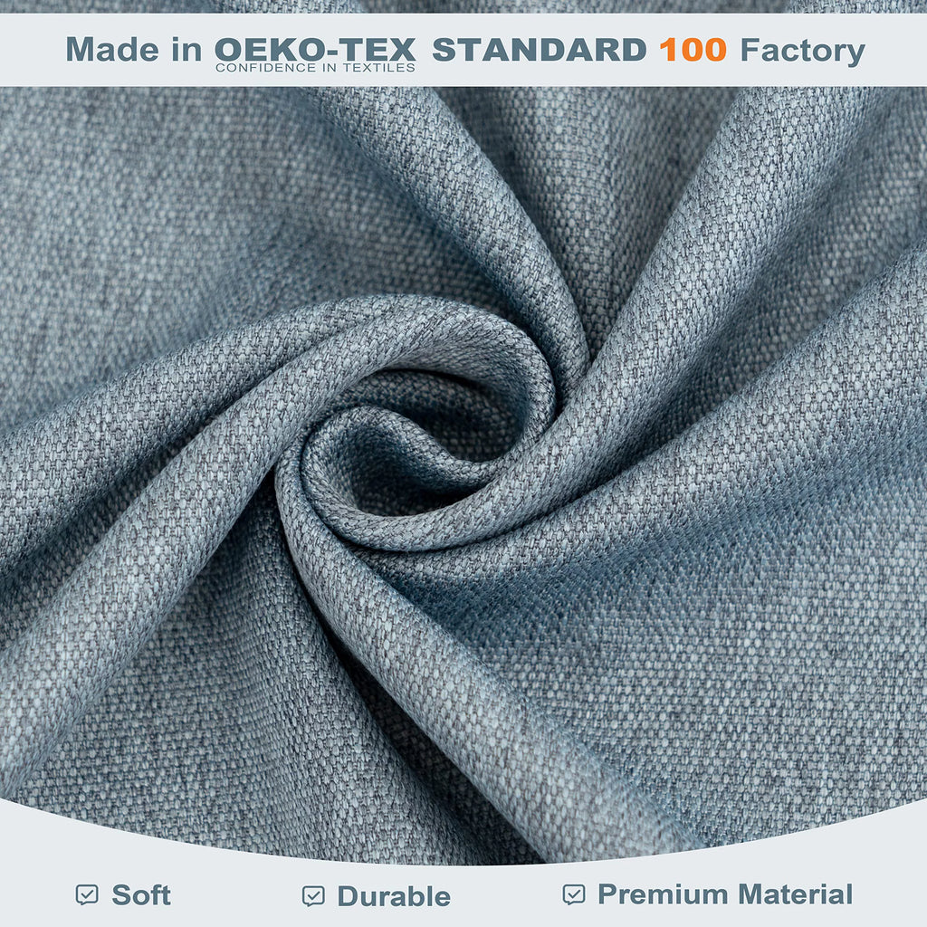 Dusty Blue Faux Linen Blackout Curtains 84 Inches 2 Panels J3757