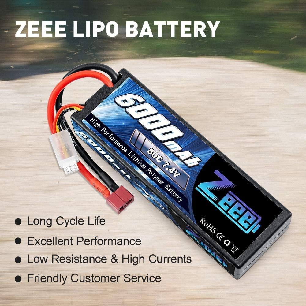 6000mAh 80C 2S 7.4V Hardcase Lipo Battery with Deans Connector (2 Pack) R573415