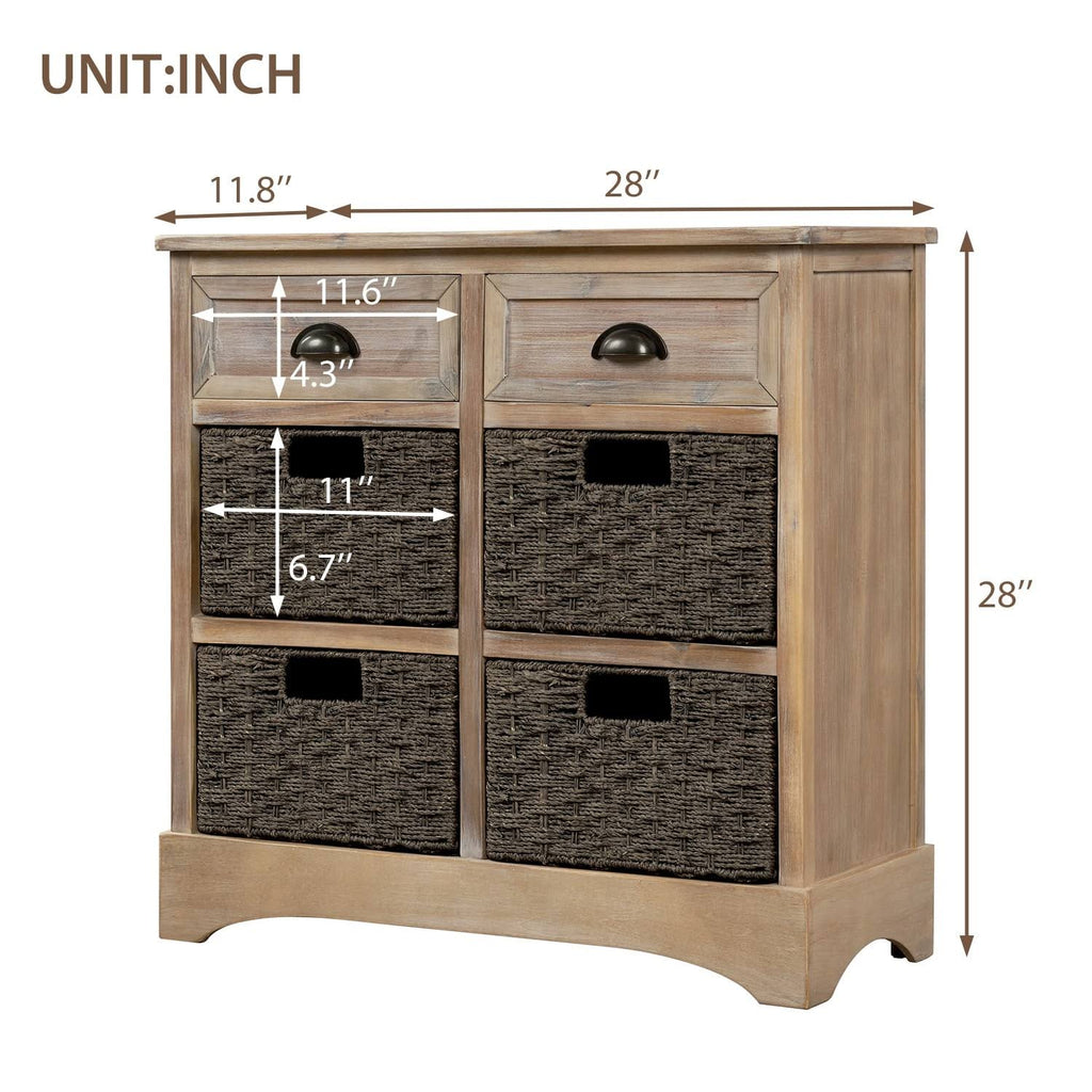 Rustic Storage Cabinet with 2 Drawers and 4 Fabric Basket C9420