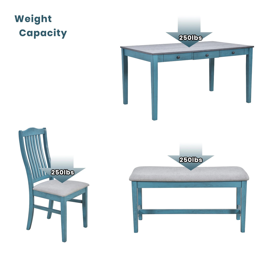 6 Pieces Wood Dining Table Set with Drawer and Bench Q18848