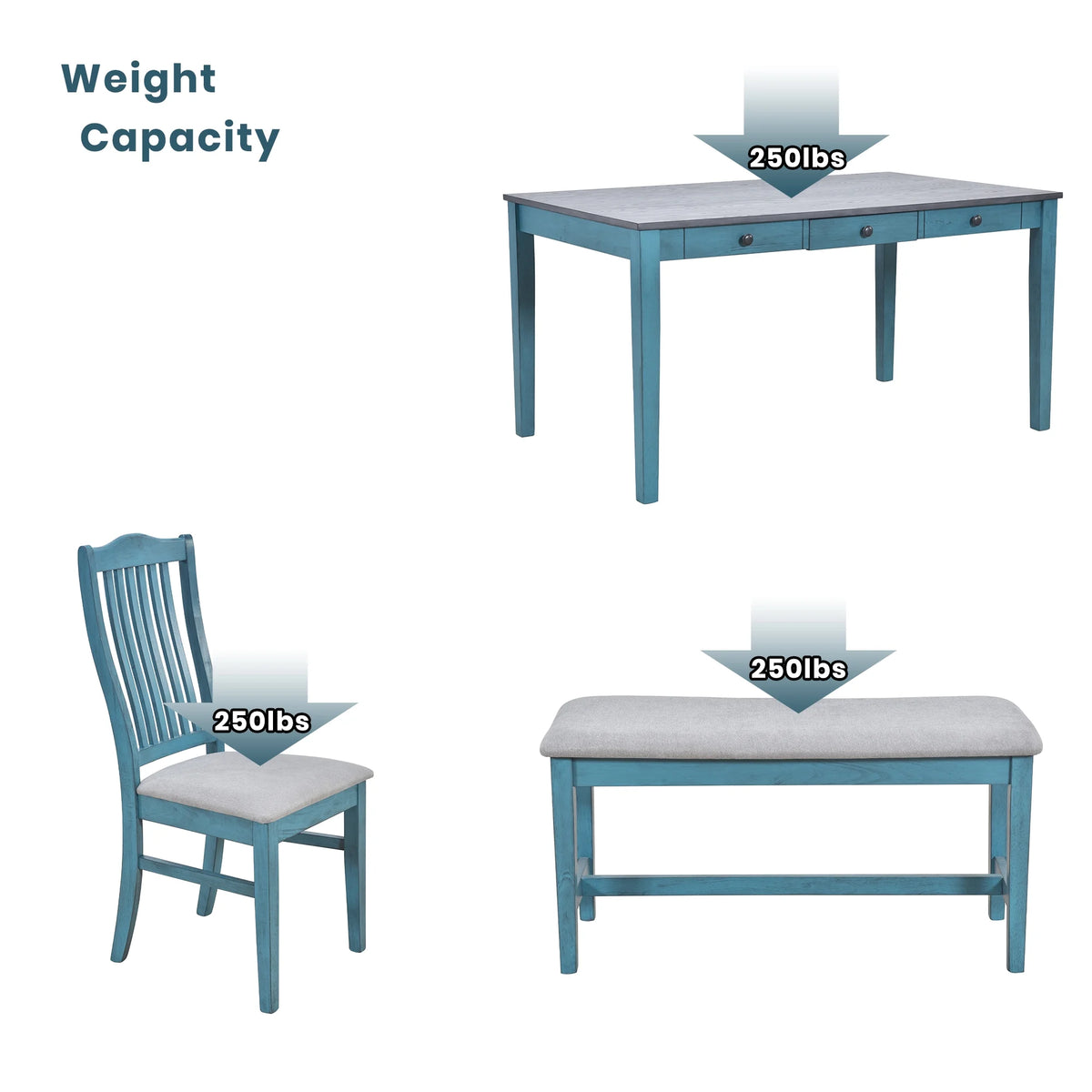 6 Pieces Wood Dining Table Set with Drawer and Bench Q18848