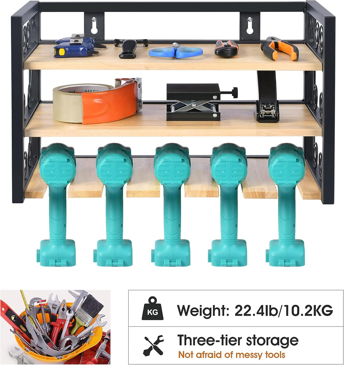 Power Tool Organizer, 5 Drill Rack Wall Mount U143956