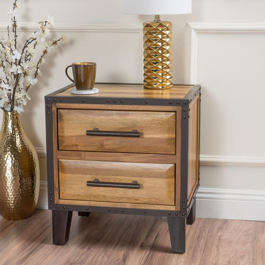 Natural Stained Acacia Wood Two Drawer Night Stand T813919