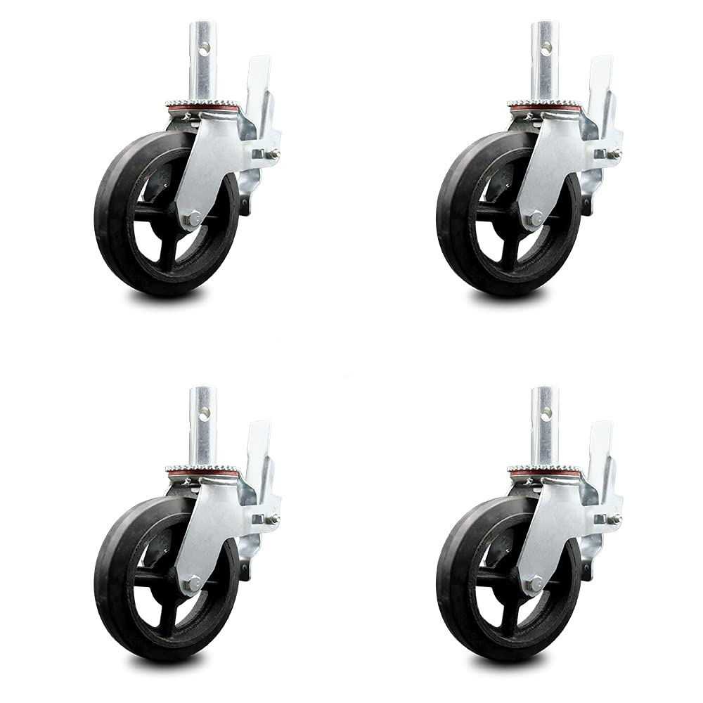 8 Inch Black Rubber Swivel Caster on Cast Iron Wheel, 600 lbs. Capacity, Pack of 2 T822902