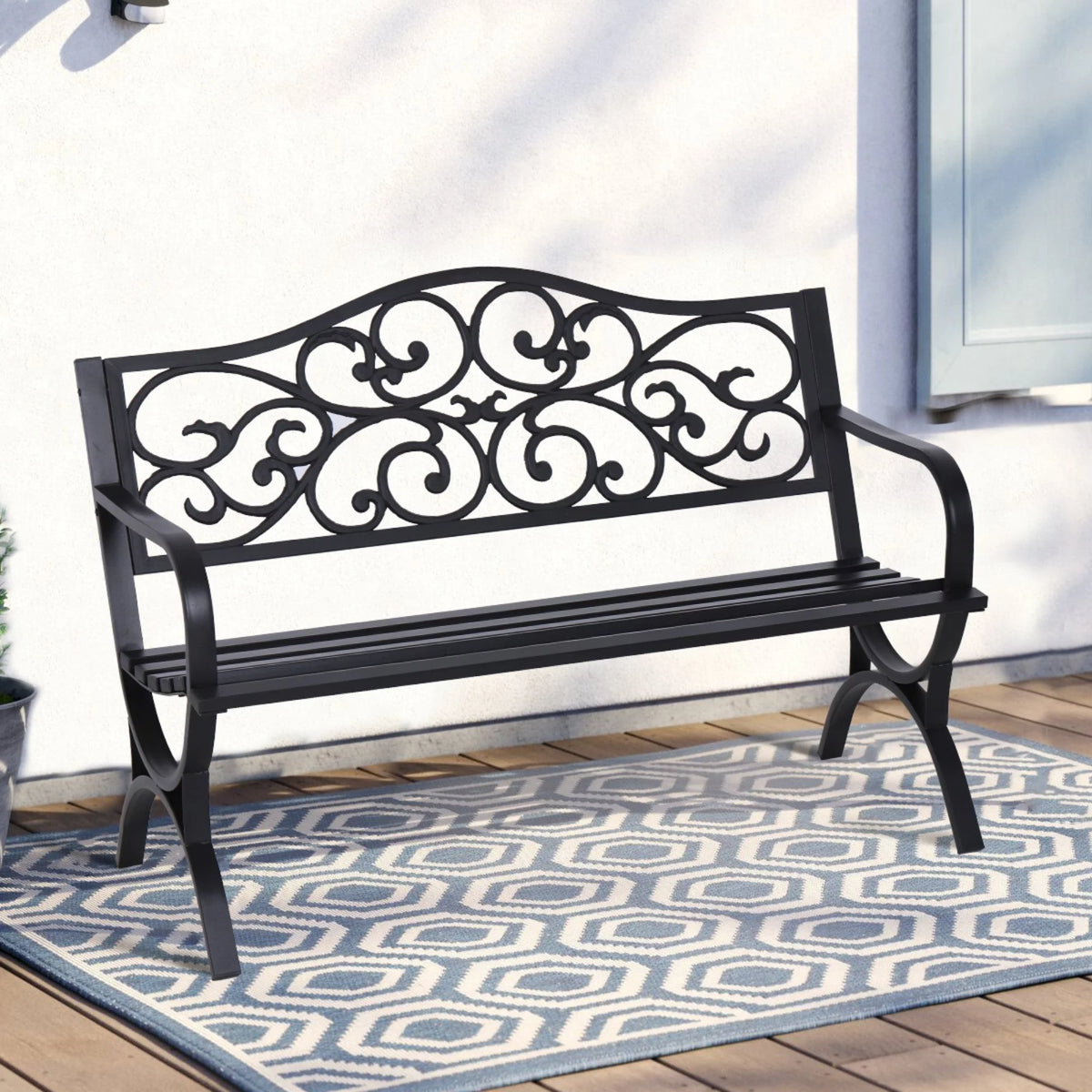 50" Outdoor Iron Cast Garden Park Bench - Black L929
