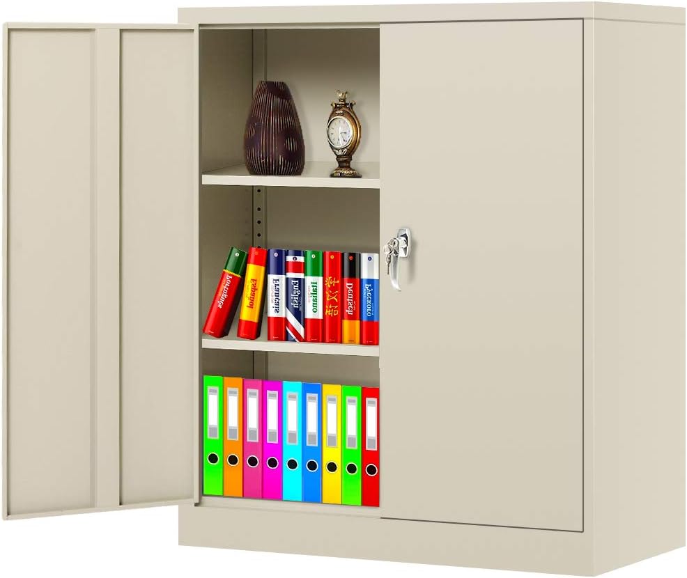 Metal Storage Cabinet Locking Steel Storage Cabinet 42” with Lock and Doors, Adjustable Shelves D632