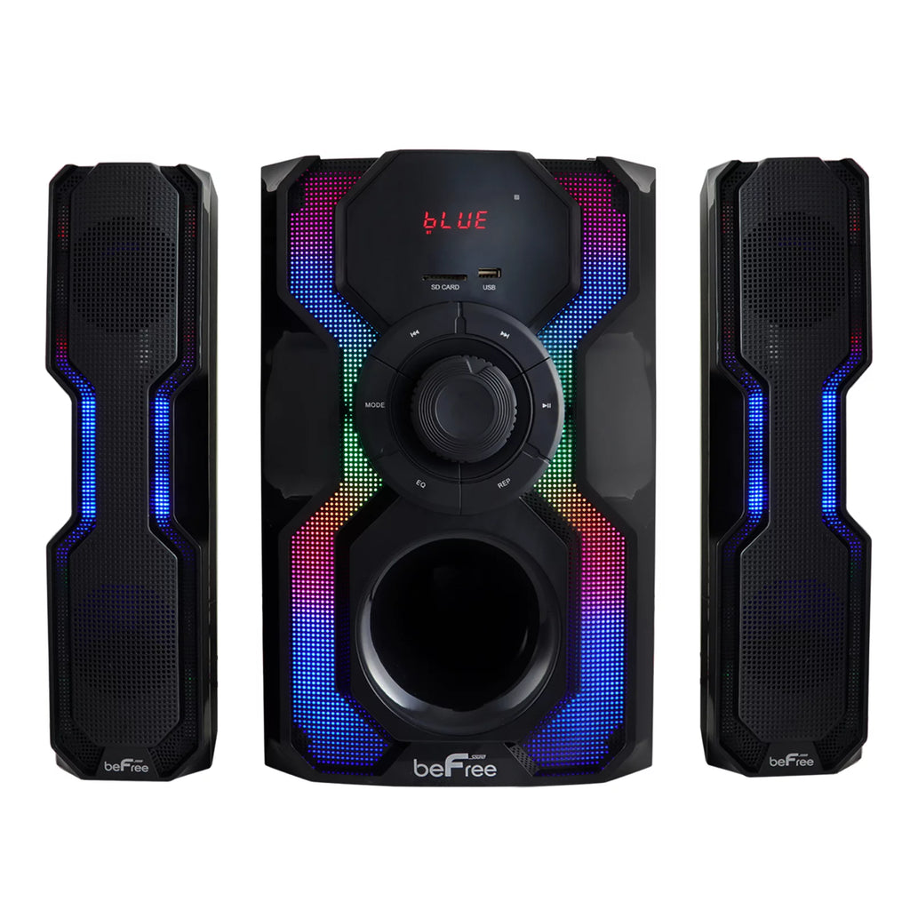 2.1 Channel Bluetooth Wired Speaker Stereo System with LED Lights, FM Radio, USB & SD Inputs - Black & Silver D345