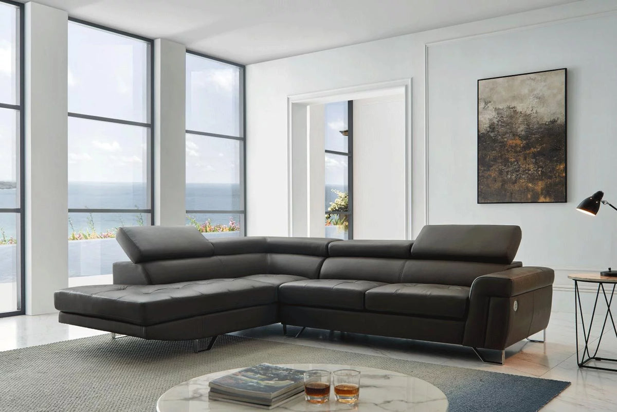 Dark Gray Top-grain Leather Sectional Sofa Z6613