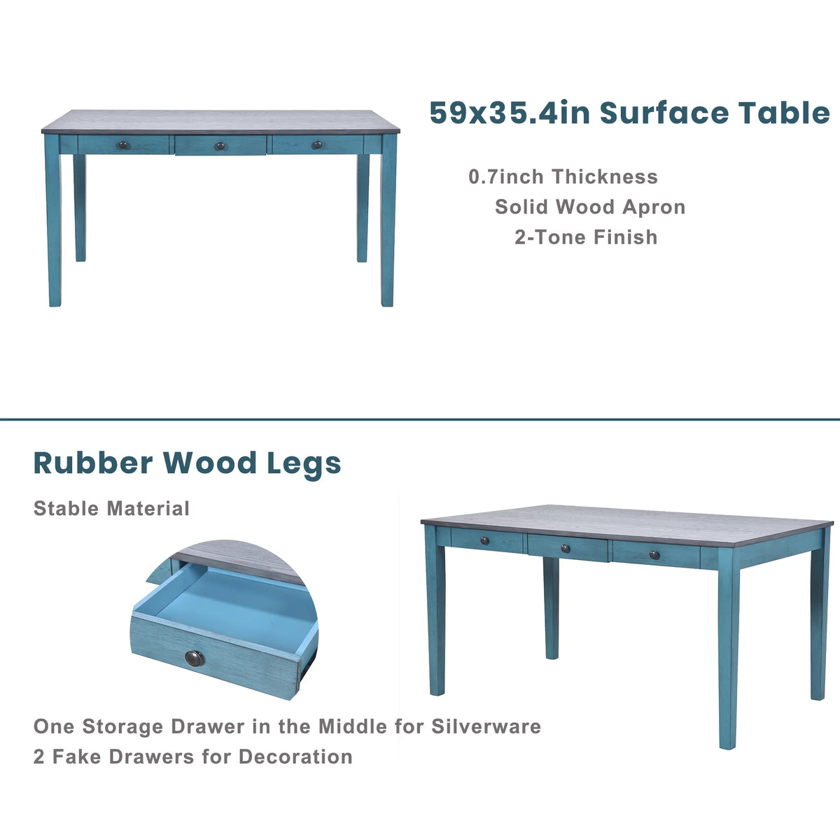 6 Pieces Wood Dining Table Set with Drawer and Bench Q18848