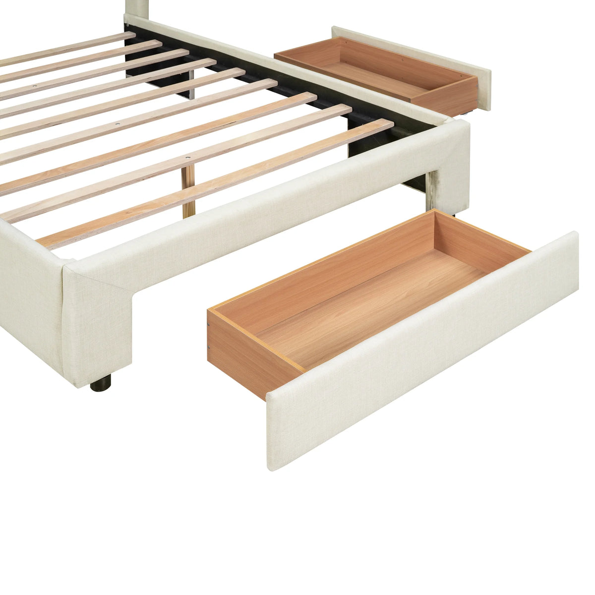 Beige Queen Size Upholstered Platform Bed with 3 Storage Drawers P915