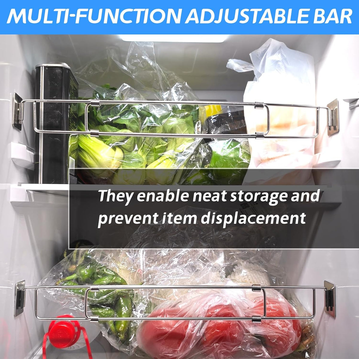 Stainless Steel Adjustable Refrigerator Tension Rods (2 Pack) B462