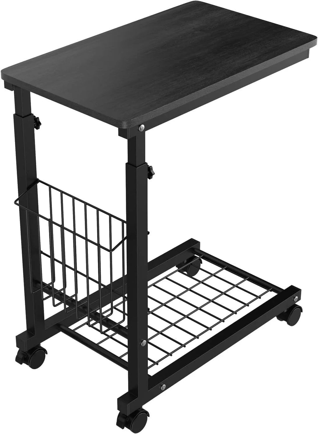 C Shaped Side Table with Wheels & Storage Shelves H28882