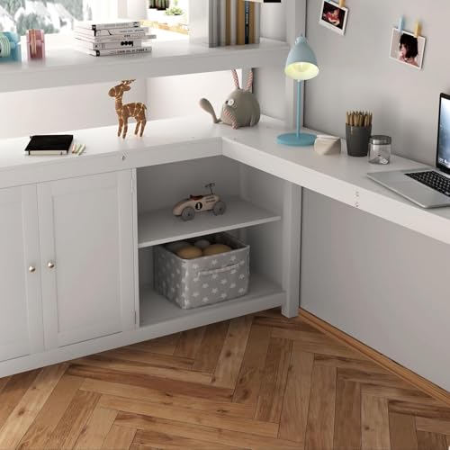 Full Loft Bed with Desk, Wardrobe, Bookshelf & Storage, Dark Blue, Wood T553