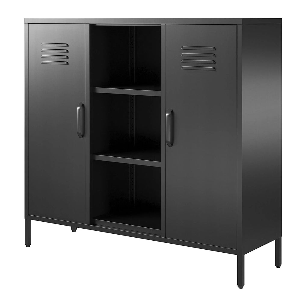 2 Door Metal Locker Accent Storage Cabinet with Bookcase, Black X66080