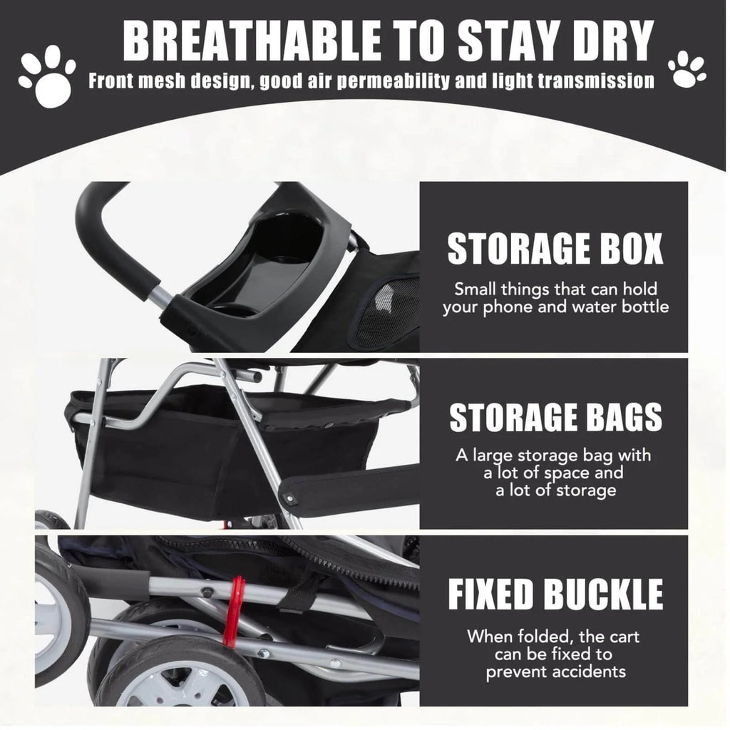 4 Wheels Foldable Pet Stroller with Storage Basket U735252