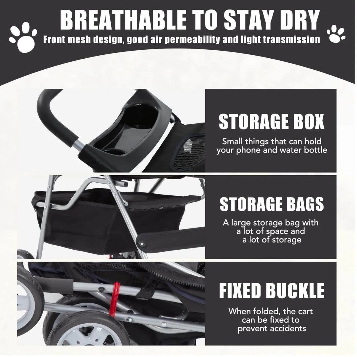 4 Wheels Foldable Pet Stroller with Storage Basket U735252