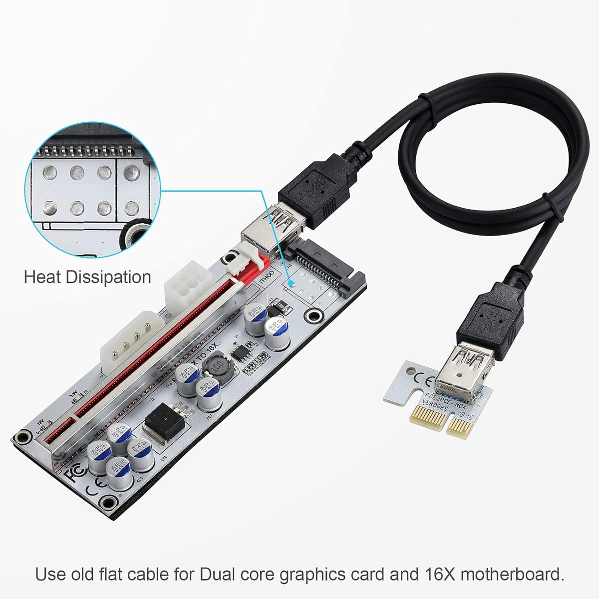 PCI-E 1X to 16X Riser Card with 24in USB 3.0 Extension Cable K268892