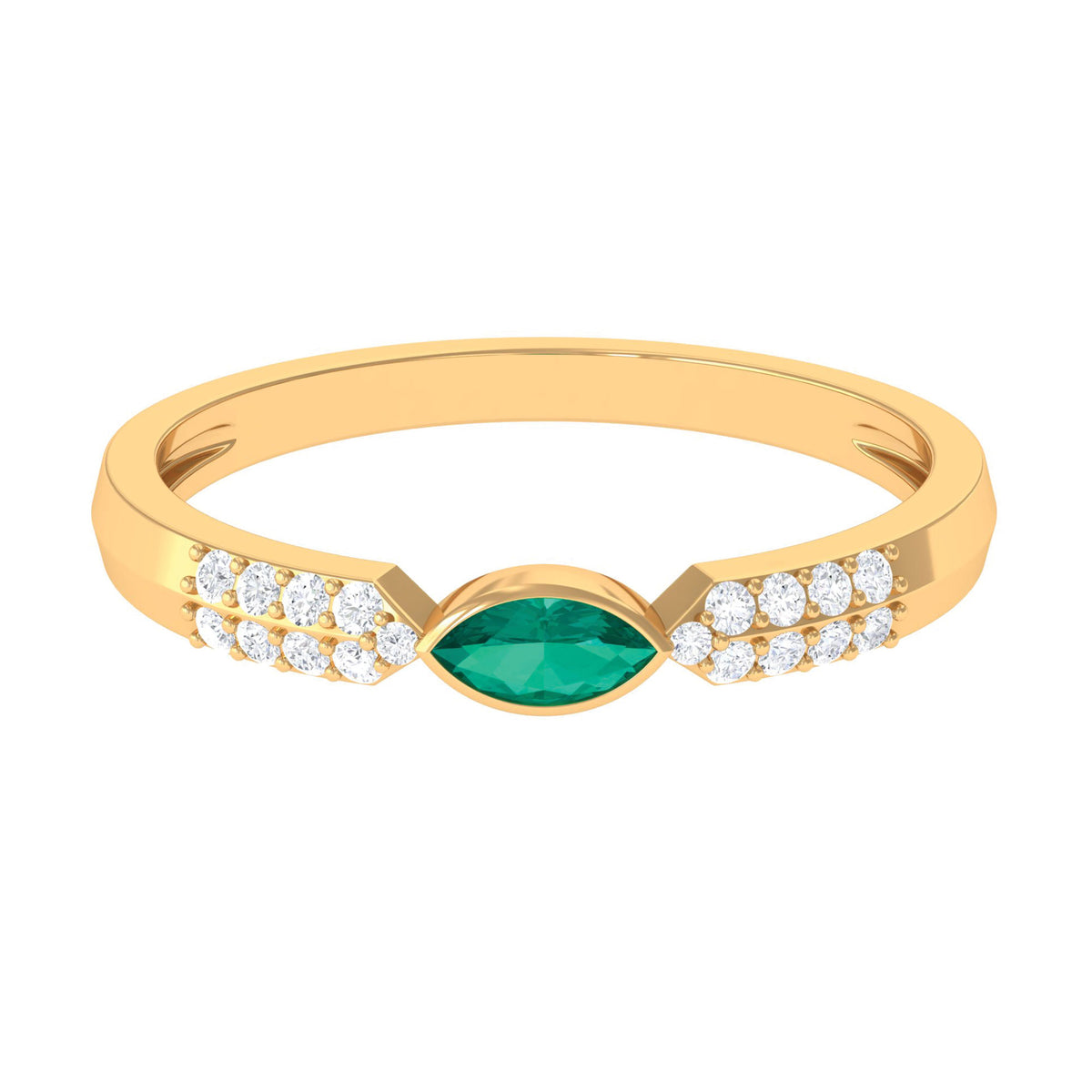 14K Yellow Gold Emerald Promise Ring with Diamond U277