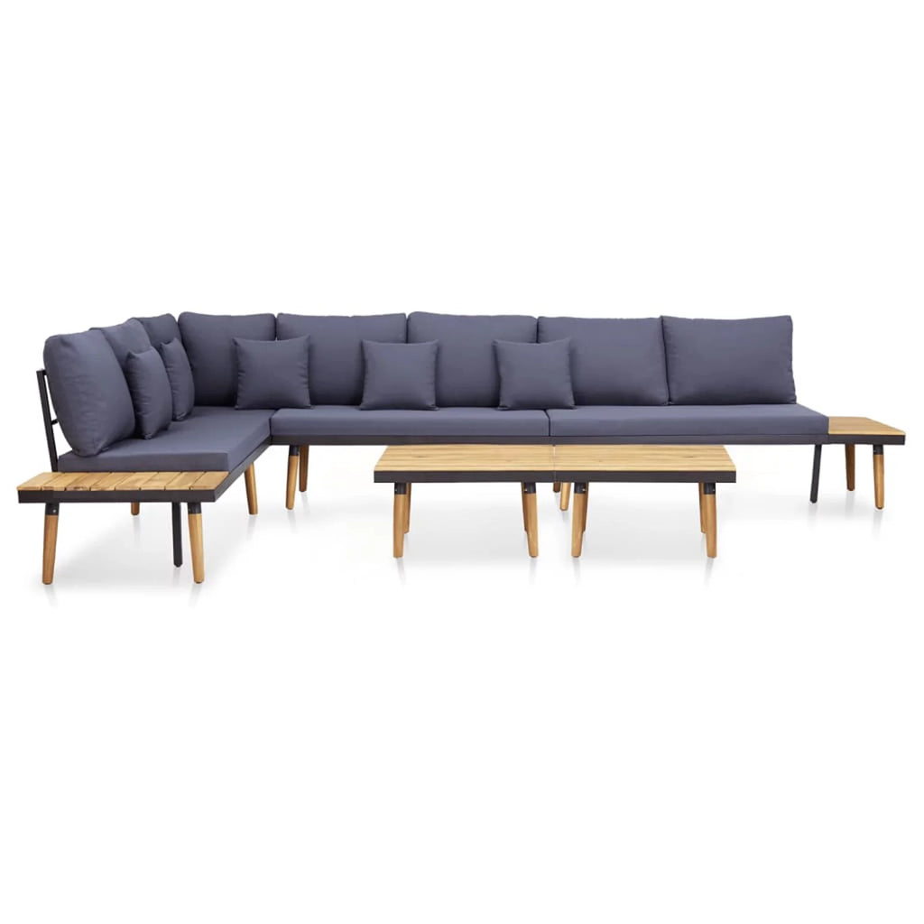 Dark Gray 7-Seater Acacia Wood Sofa with Coffee Table N5736