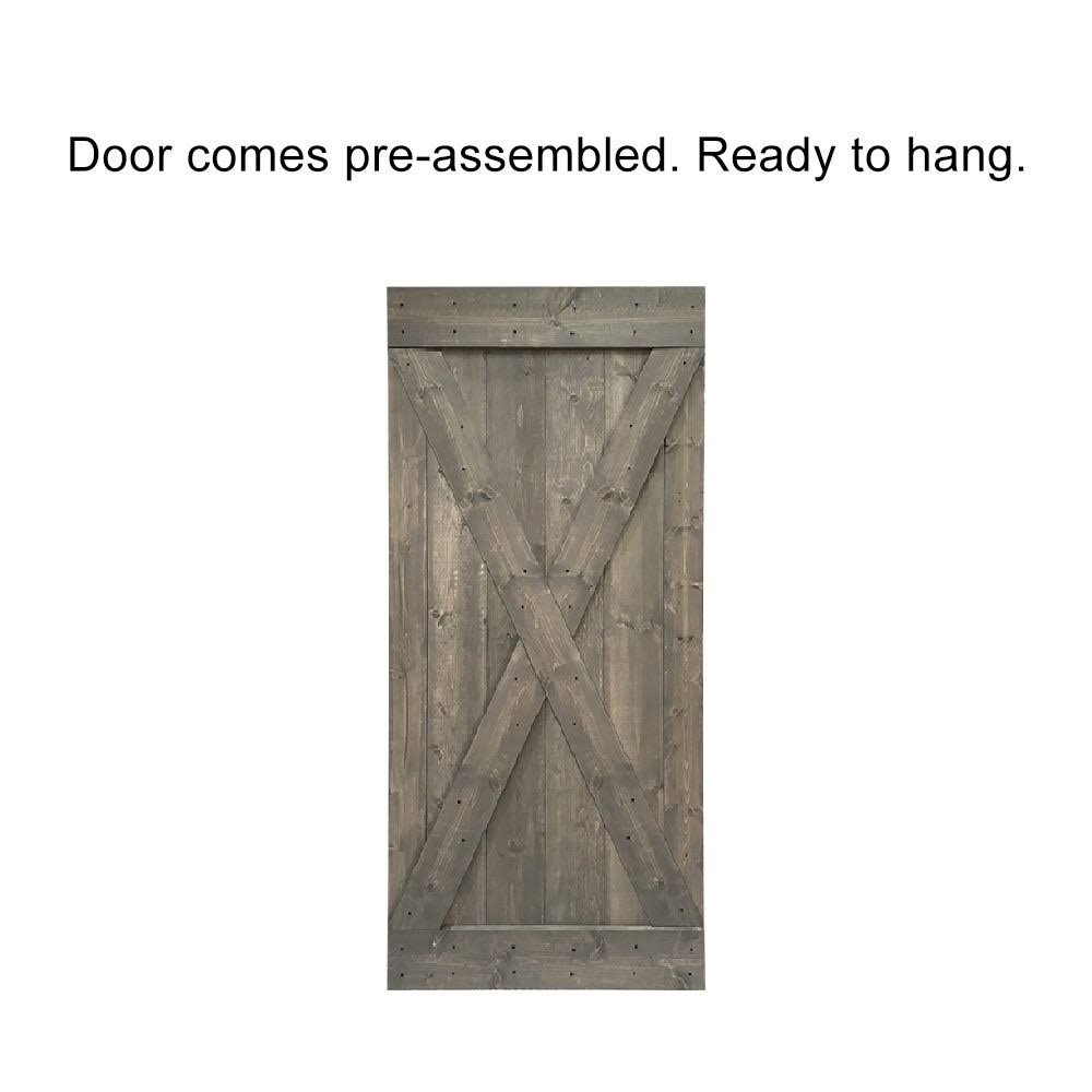 Sage Green Stained Wood Interior Sliding Barn Door with Hardware Kit I231344
