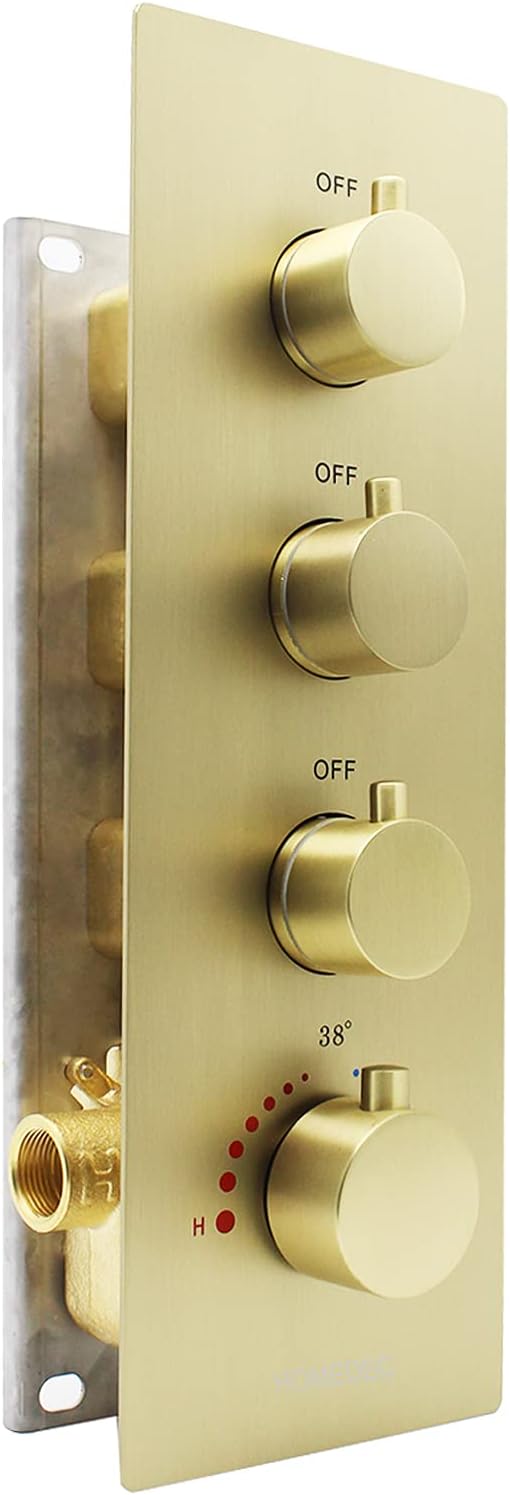 Brass 4 Outlet Thermostatic Shower Diverter Mixer Valve with Round Knobs in Chrome N3304
