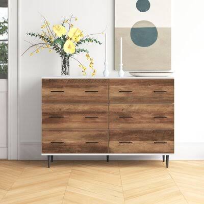 White Rustic Oak 6 Drawer Sideboard Y322235