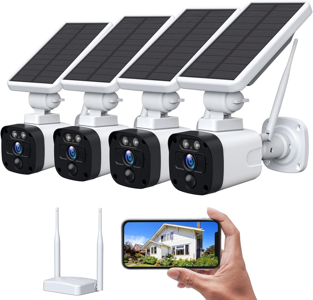 Wireless Solar Security Camera System 4 x 3MP with Base Station F100