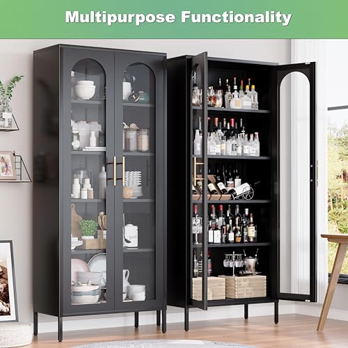 71" Tall Black Glass Display Cabinet with 4 Shelves X934523