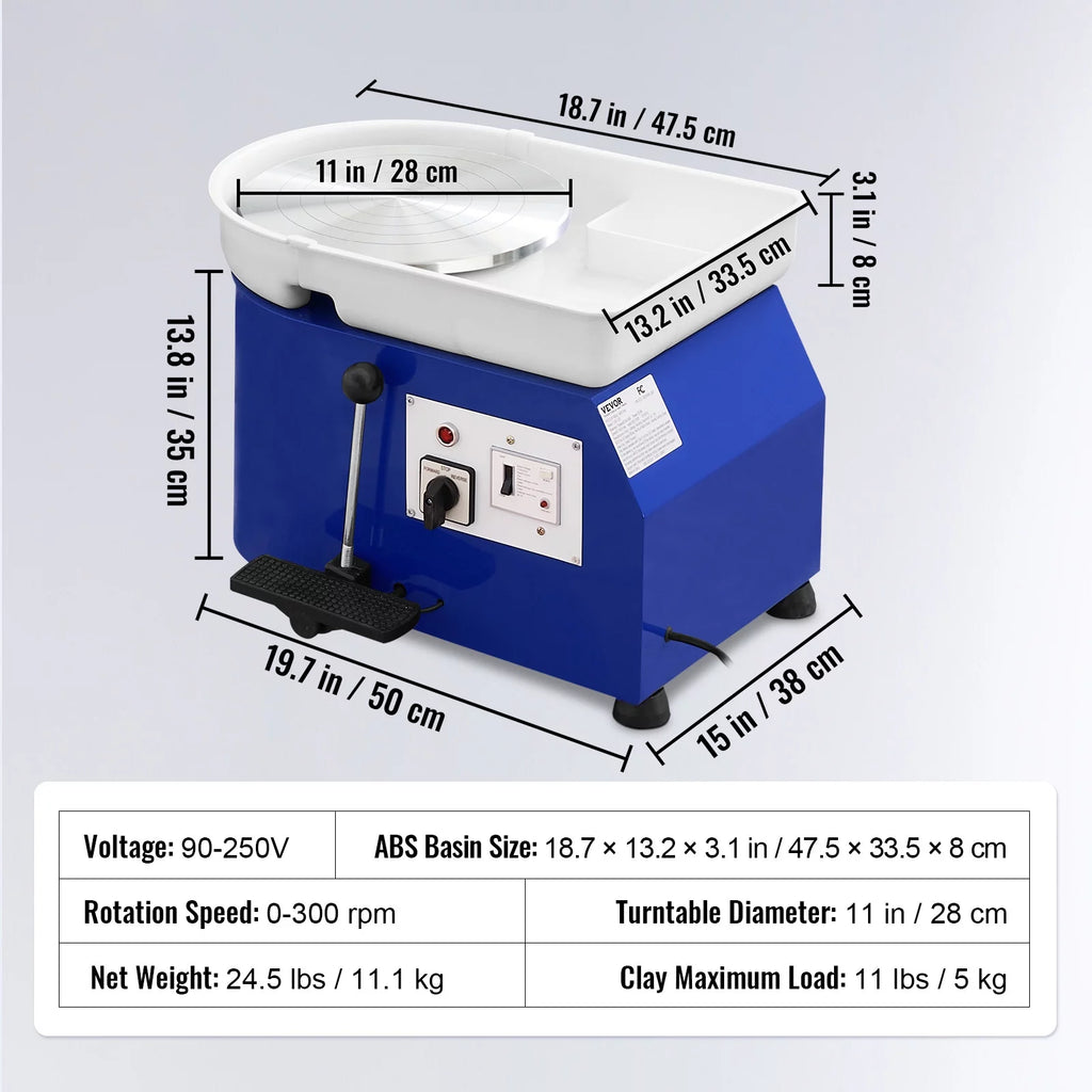 11" Ceramic Wheel Forming Machine with Adjustable Speed Handle and Foot Pedal Control X642431