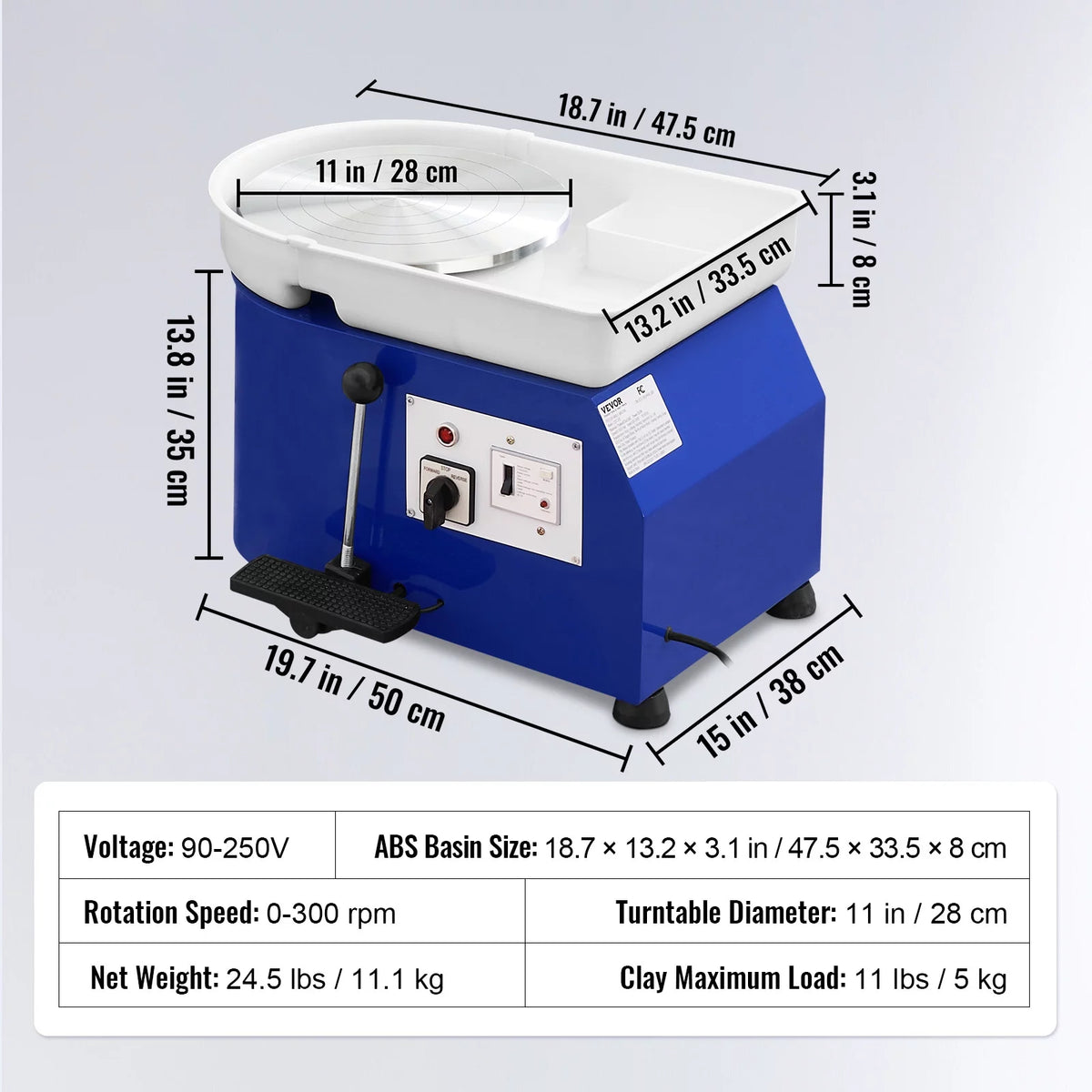 11" Ceramic Wheel Forming Machine with Adjustable Speed Handle and Foot Pedal Control X642431