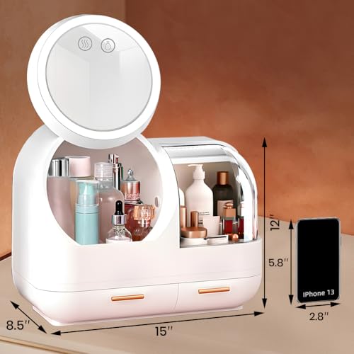 White 15" L×8.5"W×12"H Desktop Makeup Box with Drawers M58495